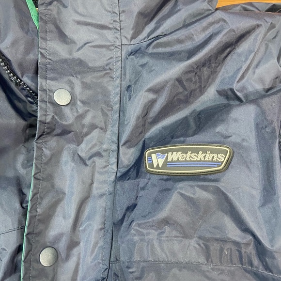 Wetskin Men’s Jacket+ PANTS Size XL Hood Rolls Into Collar Blue/Green Waterproof - Picture 5 of 10